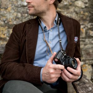 Hawkesmill-Borough-Camera-Neck-Strap-Canon-Brown-Man-Holding-Camera
