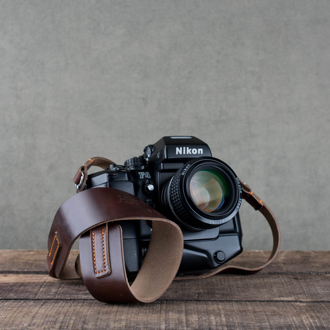 Bowman Stride Leather Camera Strap - Thin Adjustable Shoulder/Neck Strap, Black/Brown, Short/Long, Universal Mount
